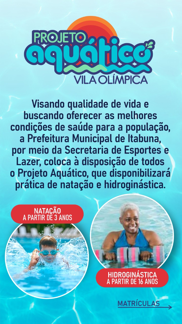 Secretaria de Esportes e Lazer de Itabuna mantém abertas inscrições ao Projeto Aquático logo