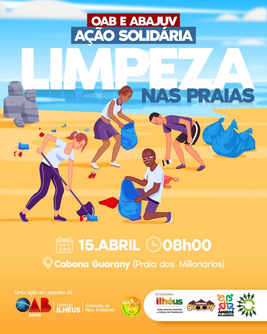 ‘Abala Juventude’ promove ação voluntária de limpeza de praias em Ilhéus neste sábado (15)