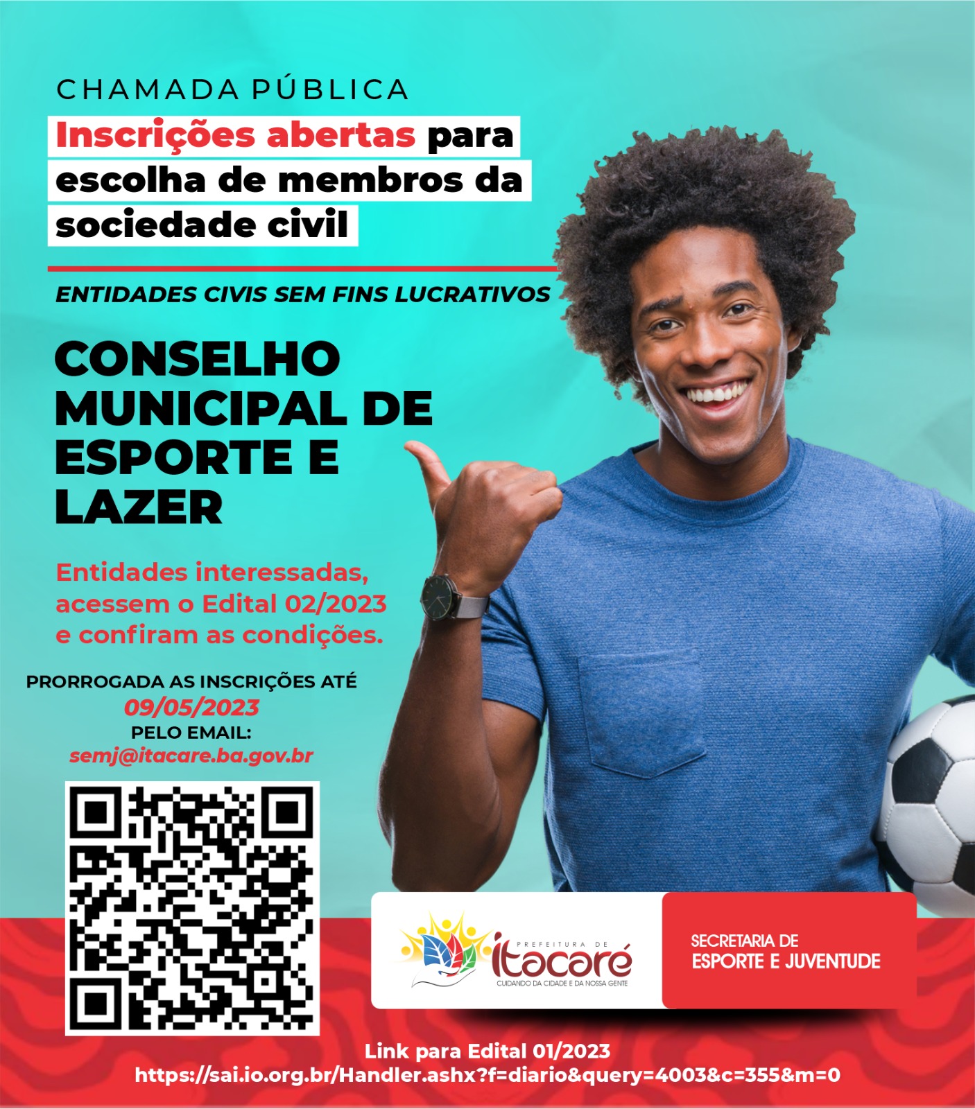 Chamamento público para cadastro das entidades esportivas sem fins lucrativos, sediadas em Itacaré