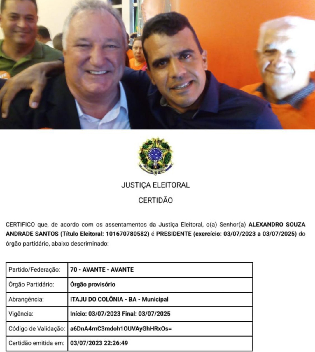 Itaju Do Colônia: Professor Alex é confirmado na presidência do AVANTE