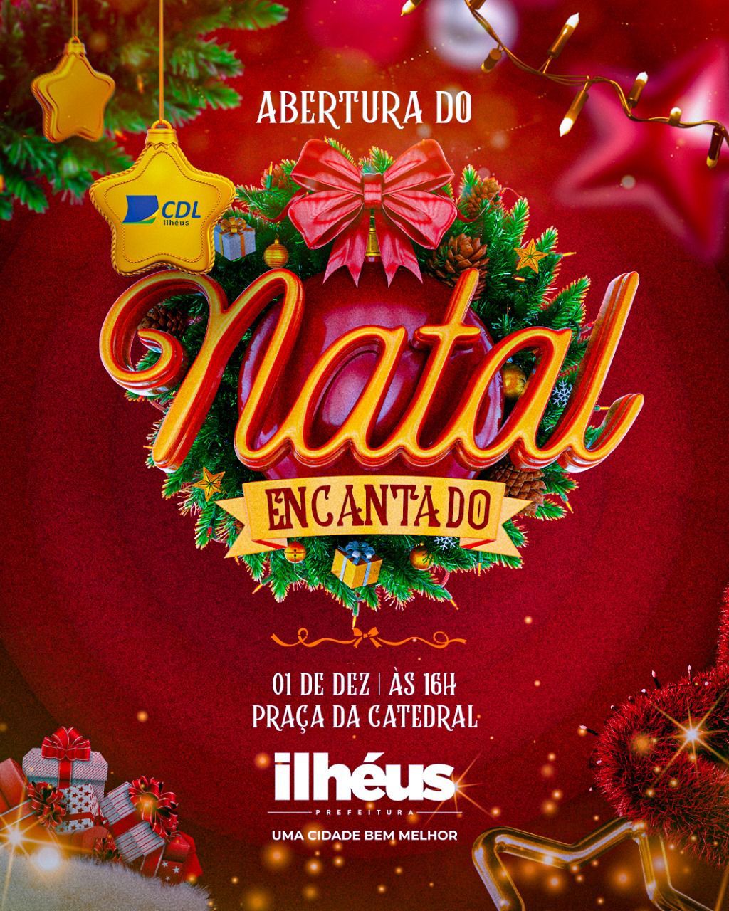 Abertura oficial do Natal Encantado acontece nesta sexta-feira (1º), no Centro Histórico de Ilhéus