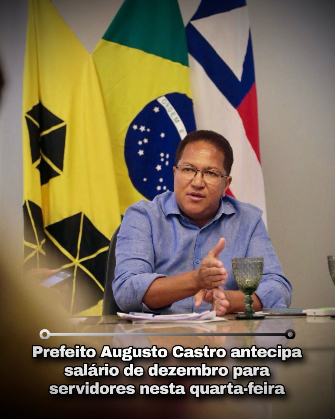 Prefeito Augusto Castro antecipa salário de dezembro para servidores nesta quarta-feira