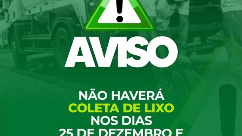 Prefeitura alerta que não haverá coleta domiciliar de lixo doméstico nos feriados de Natal e Ano Novo em Itabuna