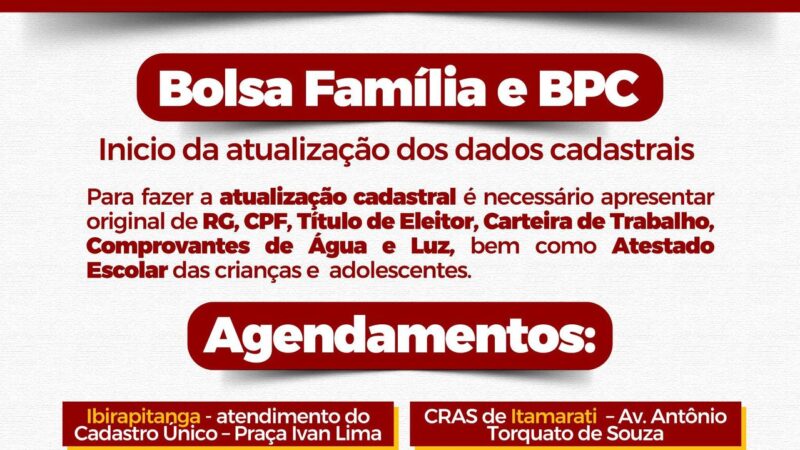 Prefeitura de Ibirapitanga inicia atualização cadastral do CadÚnico