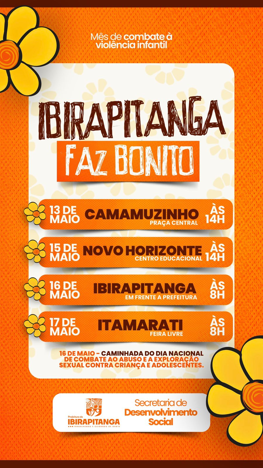 Prefeitura de Ibirapitanga realiza semana de combate ao abuso e à exploração sexual infantil