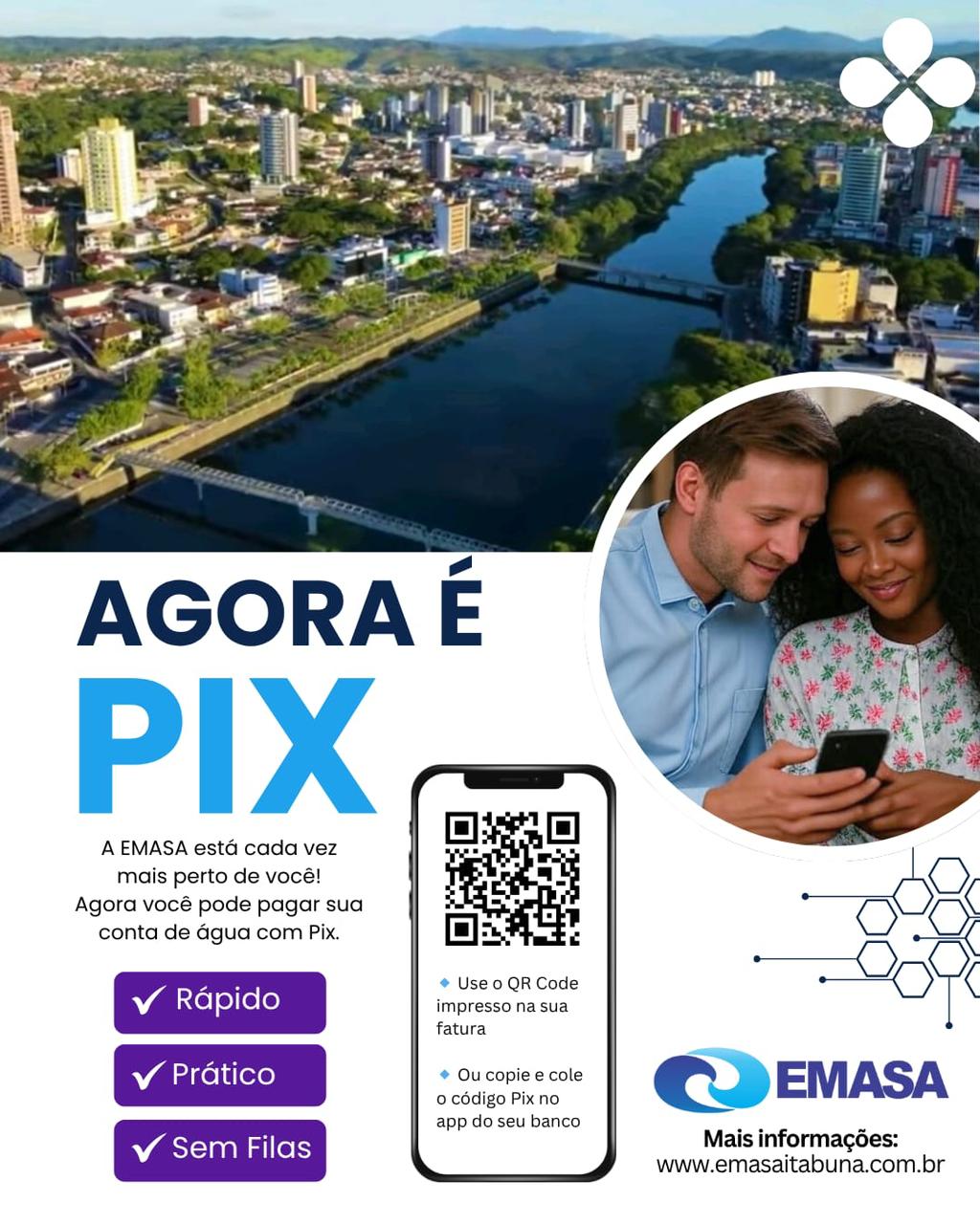 Pagamento com Pix passa a ser aceito pela EMASA a partir desta sexta-feira (4)