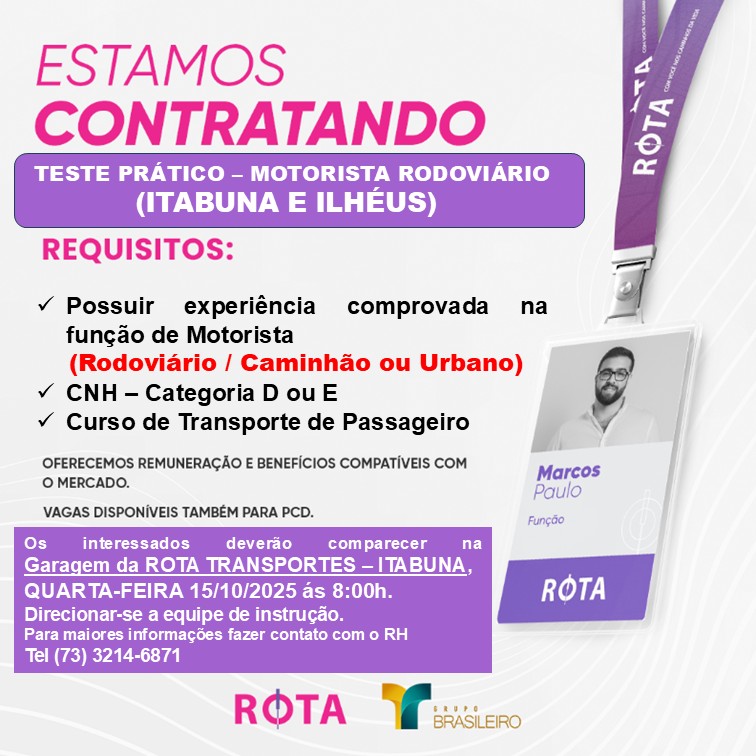 Rota Transportes abre 30 vagas para motoristas em Itabuna e Ilhéus