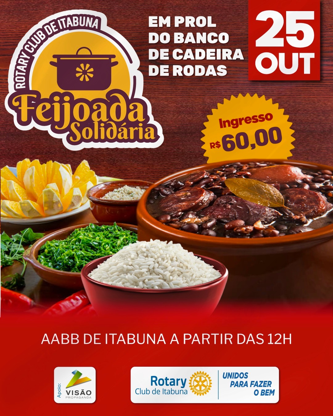4ª FEIJOADA SOLIDÁRIA DO ROTARY ACONTECE NESTE SÁBADO NA AABB