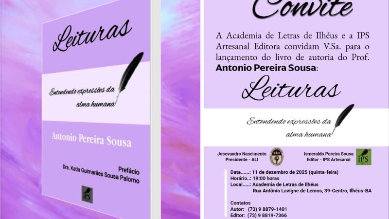 Academia de Letras de Ilhéus sediará o lançamento do 8º livro de Antonio Pereira Sousa