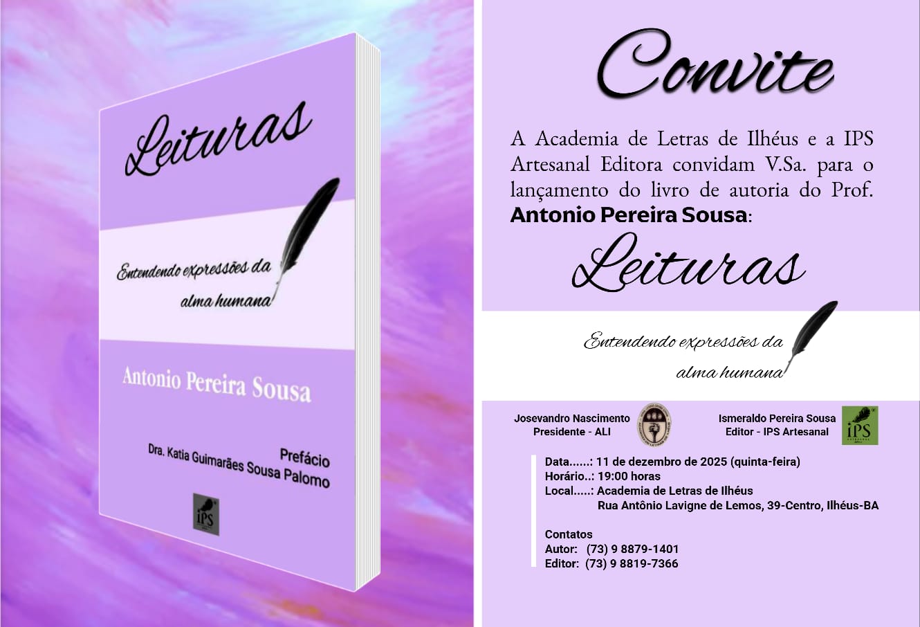 Academia de Letras de Ilhéus sediará o lançamento do 8º livro de Antonio Pereira Sousa