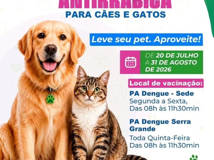 URUÇUCA: CAMPANHA DE VACINAÇÃO ANTIRRÁBICA 2026 COMEÇA NESTA SEGUNDA-FEIRA
