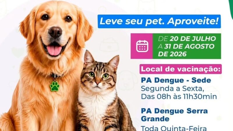 URUÇUCA: CAMPANHA DE VACINAÇÃO ANTIRRÁBICA 2026 COMEÇA NESTA SEGUNDA-FEIRA